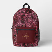 Bourgogne Bloem Elegantie met Gouden Accent Bedrukte Rugzak (Voorkant)