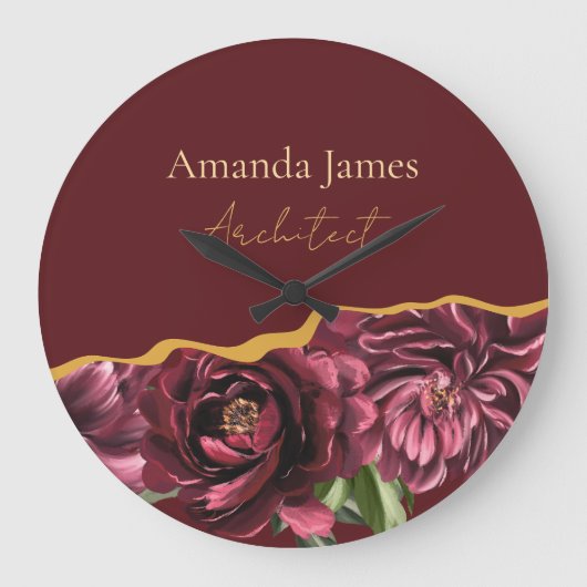 Bourgogne Bloem Elegantie met Gouden Accent Grote Klok (Voorkant)