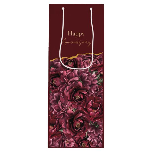 Bourgogne Bloem Elegantie met Gouden Accent Wijn Cadeautas (Voorkant)