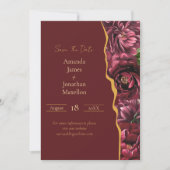 Bourgogne Bloem Elegantie met Gouden Accenten Brui Save The Date (Voorkant)