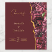 Bourgogne Bloem Elegantie met Gouden Accenten Brui Wijn Etiket (Enkel label)