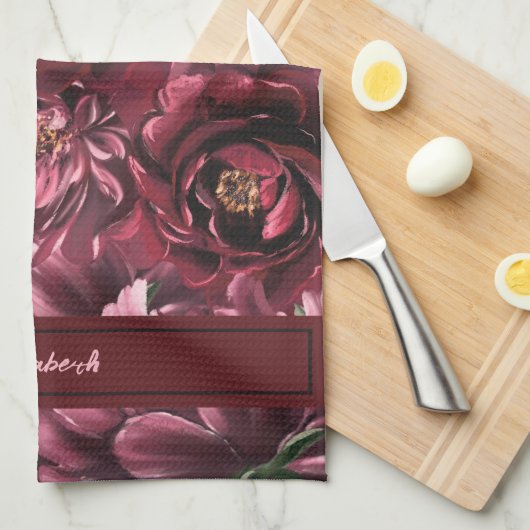 Bourgogne Bloem Elegantie Theedoek (Quarter Fold)