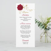 Bourgogne bloem goud & wit bruiloft menu (Staand voorkant)