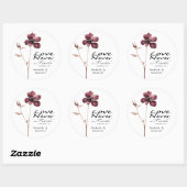 Bourgogne Bloem Liefde Nooit Fails Bijbel Bruiloft Ronde Sticker (Vel)