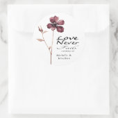 Bourgogne Bloem Liefde Nooit Fails Bijbel Bruiloft Ronde Sticker (Tas)