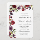Bourgogne bloem lijst Spaans bruiloft uitnodiging (Voorkant / Achterkant)