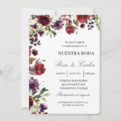 Bourgogne bloem lijst Spaans bruiloft uitnodiging (Voorkant)