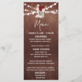 Bourgogne Bloem Mason Jar Hout Bruiloft Lichten Menu (Voorkant)