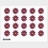 Bourgogne bloem met geel centrum ronde sticker (Vel)