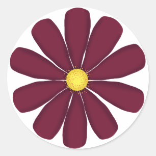 Bourgogne bloem met geel centrum ronde sticker