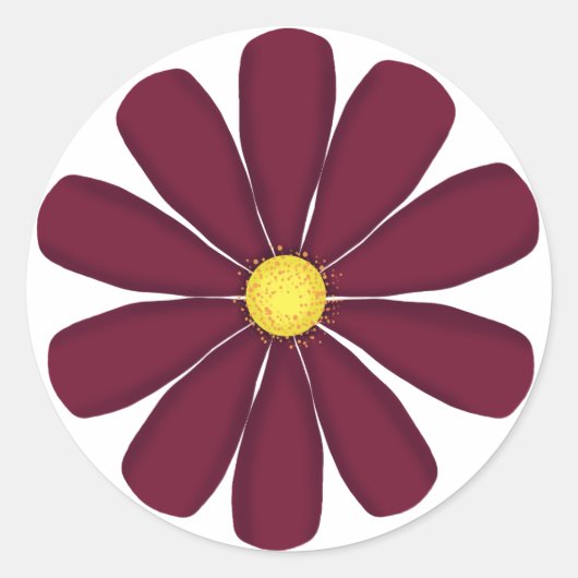 Bourgogne bloem met geel centrum ronde sticker (Voorkant)