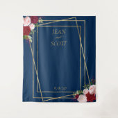 Bourgogne Bloem Navy Goud Lijst Blush Roze Wandkleed (Voorkant)