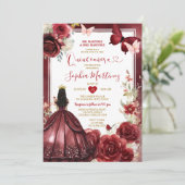 Bourgogne Bloem Rode Prinses Butterfly Quinceañera Kaart (Staand voorkant)