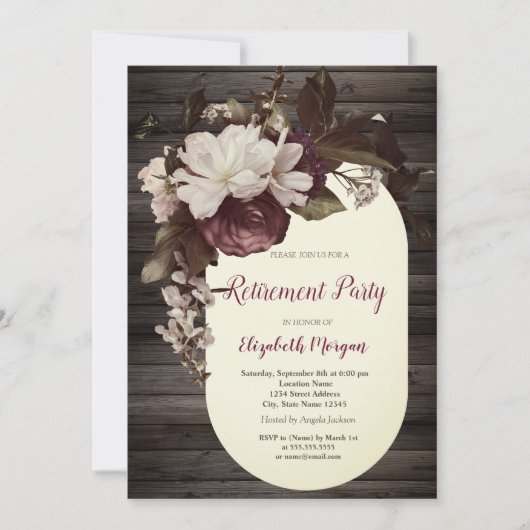 Bourgogne Bloem Rozen Houten Pensioen Kaart (Voorkant)