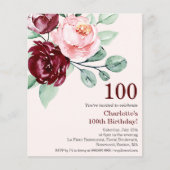 Bourgogne Bloemen 100e Budget Verjaardag Uitnodigi (Voorkant)
