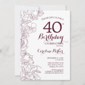 Bourgogne Bloemen 40e Verjaardagsfeest Kaart (Voorkant)