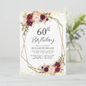 Bourgogne Bloemen 60e verjaardag feestuitnodiging Kaart (Staand voorkant)