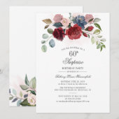 Bourgogne Bloemen 60e Verjaardagsfeest Kaart (Voorkant / Achterkant)