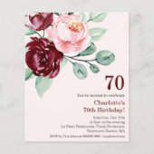 Bourgogne Bloemen 70e budget Verjaardag Uitnodigin (Voorkant)