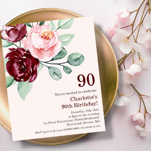 Bourgogne Bloemen 90e Budget Verjaardag Uitnodigin