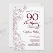 Bourgogne Bloemen 90e Verjaardagsfeest Kaart (Voorkant)