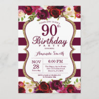 Bourgogne Bloemen 90ste verjaardag Uitnodiging