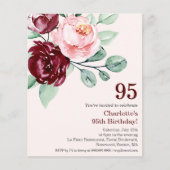 Bourgogne Bloemen 95e Budget Verjaardag Uitnodigin (Voorkant)