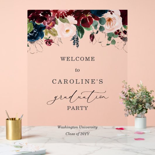 Bourgogne Bloemen Afstuderen Welkom Acryl Teken Acryl Bord (Huwelijk)