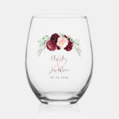 Bourgogne Bloemen Ampersand Monogram Bruiloft Wijnglas Zonder Voet (Voorkant)
