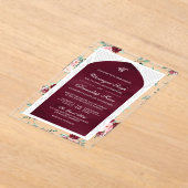 Bourgogne Bloemen Anand Karaj Punjabi Sikh Bruilof Acryl Uitnodigingen (Laagn)