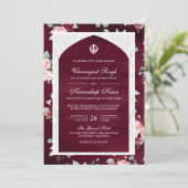 Bourgogne Bloemen Anand Karaj Punjabi Sikh Bruilof Kaart (Staand voorkant)