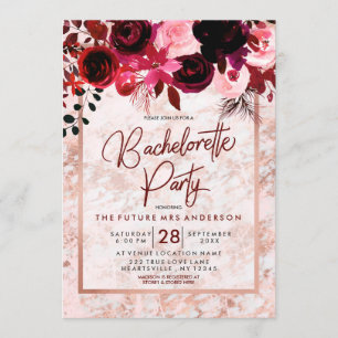 Bourgogne Bloemen Bachelorette Party Uitnodiging