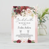 Bourgogne Bloemen Bachelorette Weekend Uitnodiging (Staand voorkant)