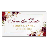 Bourgogne Bloemen Bewaar de datum Gouden Mini Magn Magnetisch Visitekaartje (Voorkant)