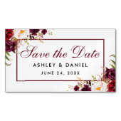 Bourgogne Bloemen Bewaar de datum Mini Magnet Magnetisch Visitekaartje (Voorkant)