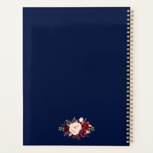 Bourgogne Bloemen Blauw Goud Bruiloft Planner (Achterkant)
