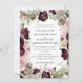 Bourgogne Bloemen Blush Herfst Foliage Elegant Bru Kaart (Voorkant)