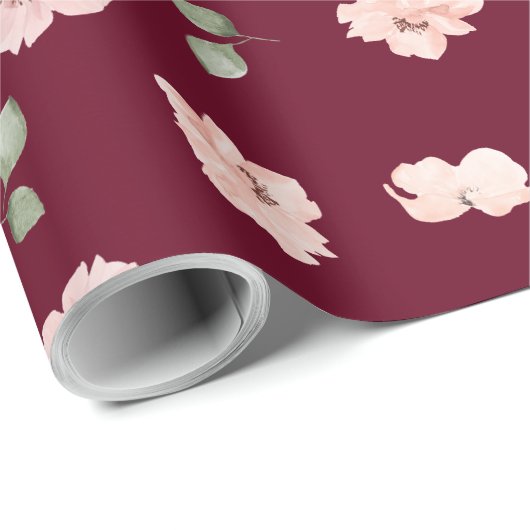Bourgogne Bloemen Blush Roze Bloem Patroon Cadeaupapier (Rol Hoek)