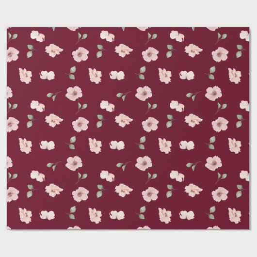 Bourgogne Bloemen Blush Roze Bloem Patroon Cadeaupapier (Vlak)
