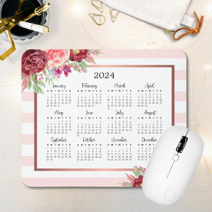 Bourgogne Bloemen Blush Roze Strepen 2024 Kalender Muismat