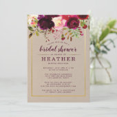 Bourgogne Bloemen Boho Bruids Douche Uitnodigingen (Staand voorkant)