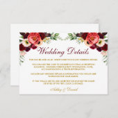 Bourgogne Bloemen Boho Bruiloft Details Invoegen K Informatiekaartje (Voorkant / Achterkant)