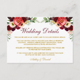 Bourgogne Bloemen Boho Bruiloft Details Invoegen K Informatiekaartje