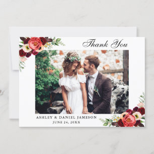 Bourgogne Bloemen Boho Trouwfoto Bedankkaart