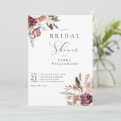 Bourgogne Bloemen Bruids DoucheUitnodiging Kaart (Staand voorkant)