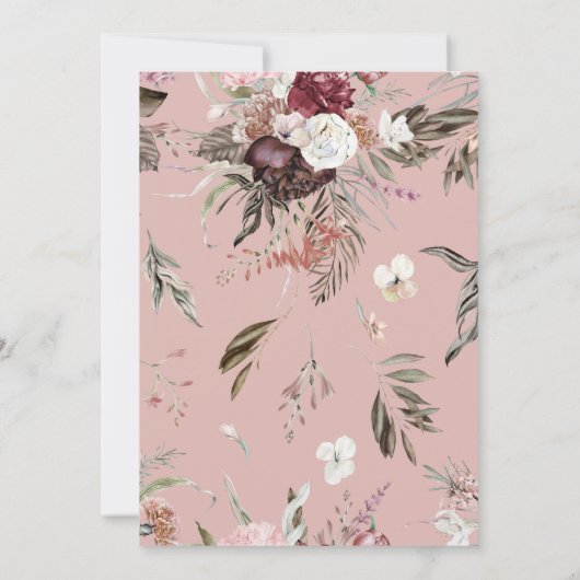 Bourgogne Bloemen Bruids DoucheUitnodiging Kaart (Achterkant)