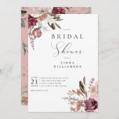 Bourgogne Bloemen Bruids DoucheUitnodiging Kaart (Voorkant / Achterkant)