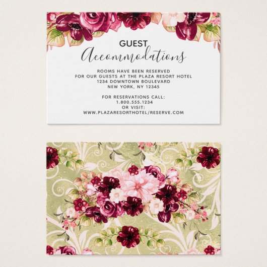 Bourgogne Bloemen Bruiloft Accommodaties Invoegen  Visitekaartje (Voorkant /achterkant)
