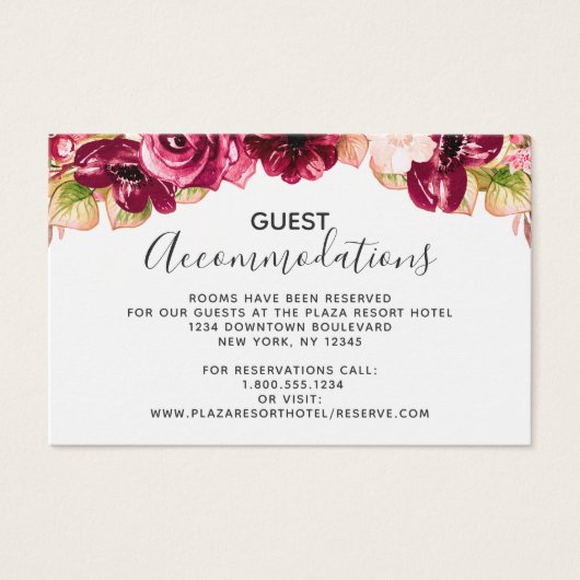 Bourgogne Bloemen Bruiloft Accommodaties Invoegen  Visitekaartje (Voorkant)