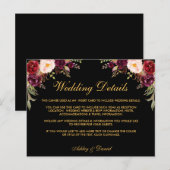 Bourgogne Bloemen bruiloft Details Zwart Inzetstuk Briefkaart (Voorkant / Achterkant)